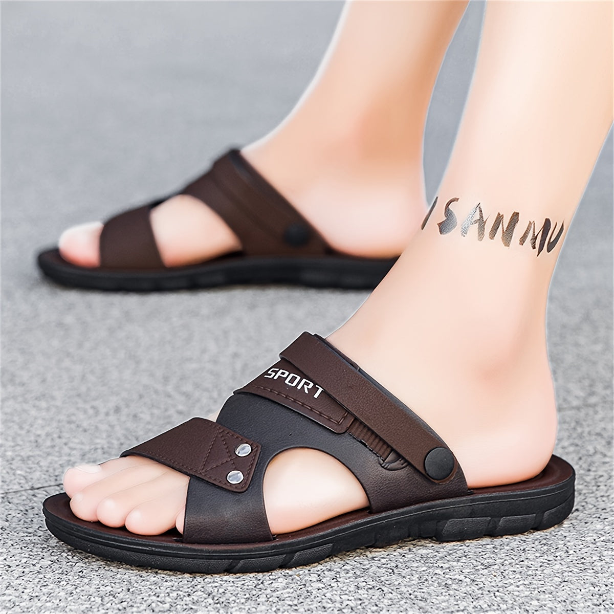Men's Large Size Dual-purpose Outdoor Slipper for Couples, Outdoor Sports, Non-slip Soft Bottom Driving Shoes, Beach Open-toe Slippers - ayq