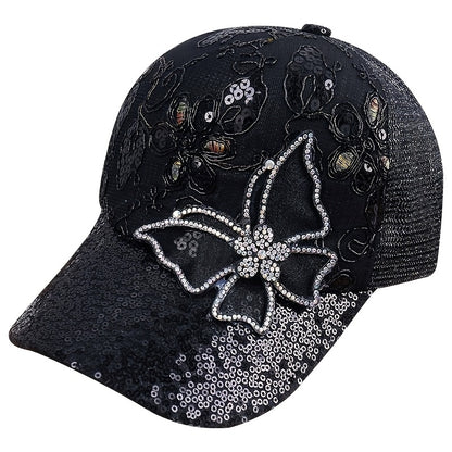 Women's Adjustable Breathable Baseball Cap with Sequin Butterfly