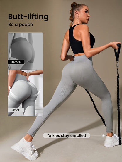 Women's High-Waisted Slimming Ribbed Leggings for Yoga