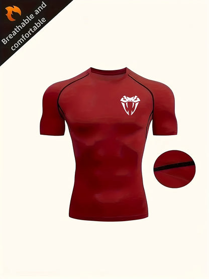 Men'S Quick-Dry Athletic Compression T-Shirt with Serpent Head Logo - Short Sleeve, High Stretch, Breathable Fabric for Running  Workout, Blue