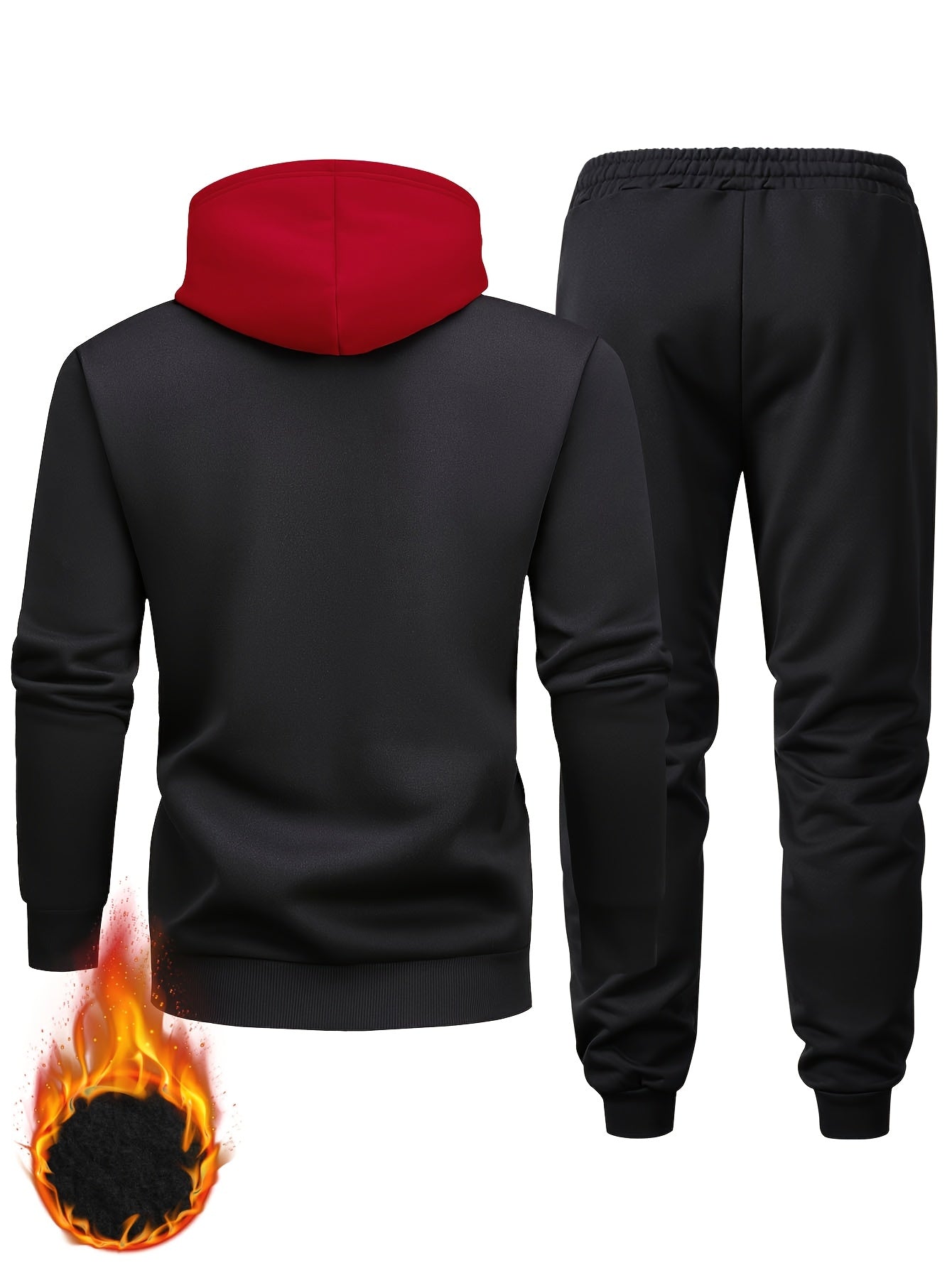 95% Polyester, 5% Spandex 2pcs Men's Set, -Lined Warm Casual Color-Block Zip-Up Sweatshirt with Pockets + Drawstring Pocket Elastic Waist Jogger Pants, 250g Men's Casual Sportswear Set, Global Four-Season Base Layer, Factory-