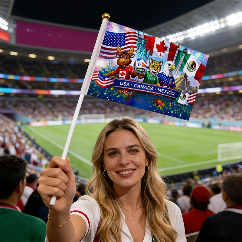 2026 World Cup Fan Handheld Flag with USA, Canada & Mexico Mascots