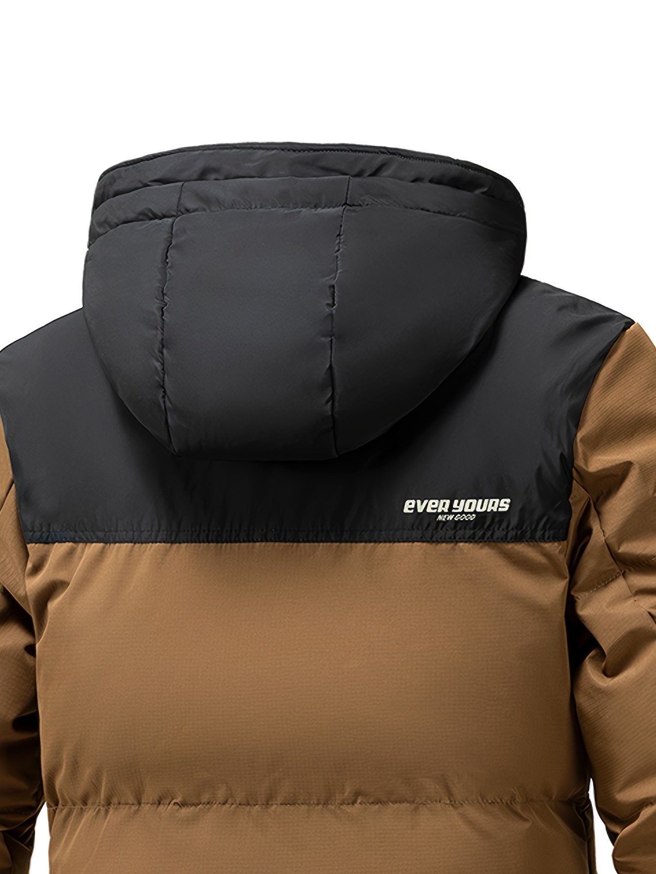 Men's Winter Jacket 100% Polyester Windproof Thermal Insulated Hooded with Detachable Hood, College Style Letter Pattern Zipper Front, Regular Fit for Skiing Outdoor Activities & Daily Wear