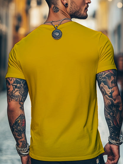 Men'S Brown T-Shirt with ECG Heartbeat Graphic - Casual Streetwear, Short Sleeve, Round Neck, Stretch Fabric, All-Season Comfort, Casual Streetwear Tee   Round Neck Tshirt   Comfortable Fit