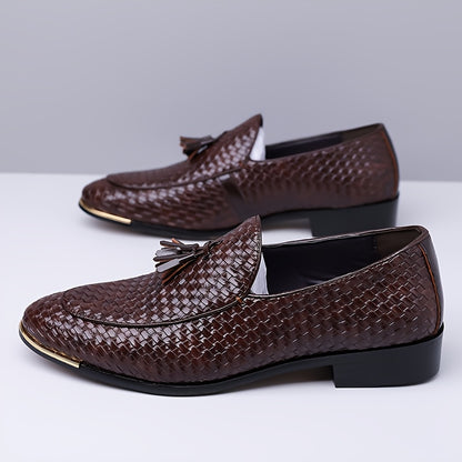 Men's Casual Woven Pattern Loafers with Pointed Toe