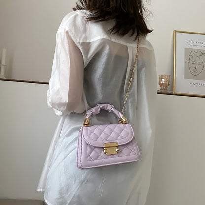 Quilted Small Crossbody Bag Compact Capacity Ruched Handle Golden Hardware Mini Handbag for Women (Black/White/Lavender)