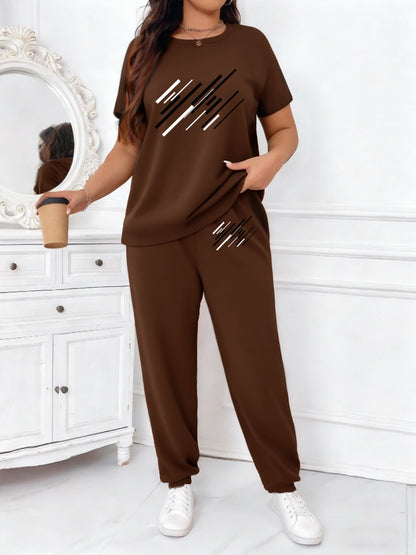 Plus Size Women's 2pcs Casual Lounge Set with Joggers & T-Shirt