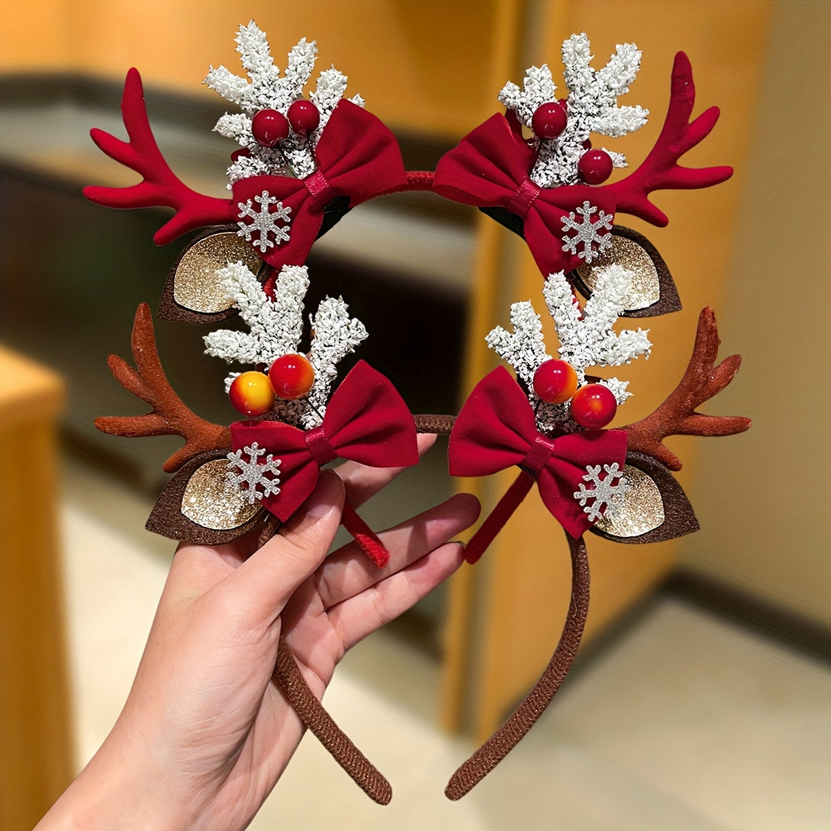 1pc Women's Christmas Antler Headband with Bow - Sweet Cute Deer Antlers Hair for Xmas Party Outfits, Winter Hair & Holiday Gift for & Ladies ( & s) - Festive Hairpiece for Christmas Photos & Events, Year-R