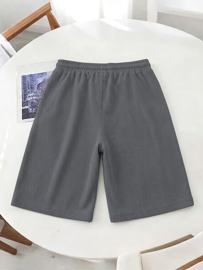 Women’s Casual Loose-Fit Corduroy 5-Point Pants with Elastic Waist