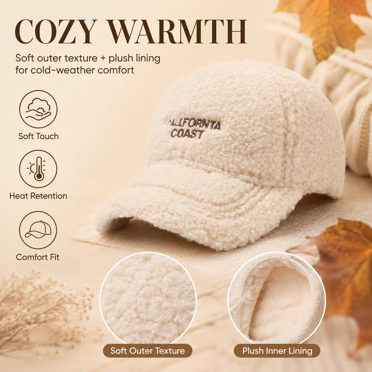 Women’s Warm Plush Baseball Cap, Casual Street Style for Fall and Wint