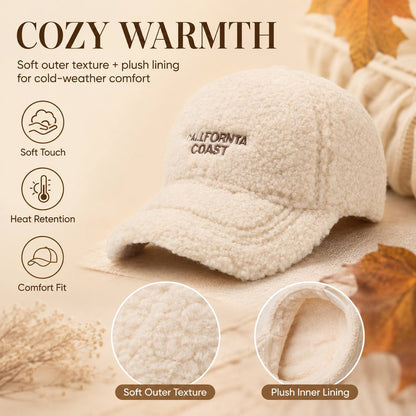Women’s Warm Plush Baseball Cap, Casual Street Style for Fall and Wint
