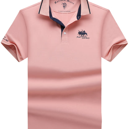 Men's Turn- Collar 95% Cotton 5 Spandex Embroidered T-Sshirt Short Sleeve Comfortable Breathability - ayq