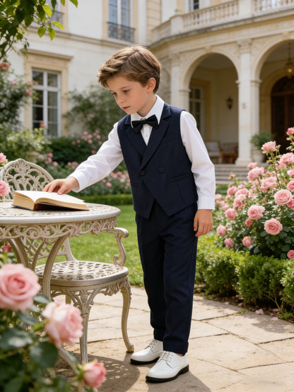 Boys' Lapel Vest Suit with Pants & Bow Tie - Formal Three-Piece Set