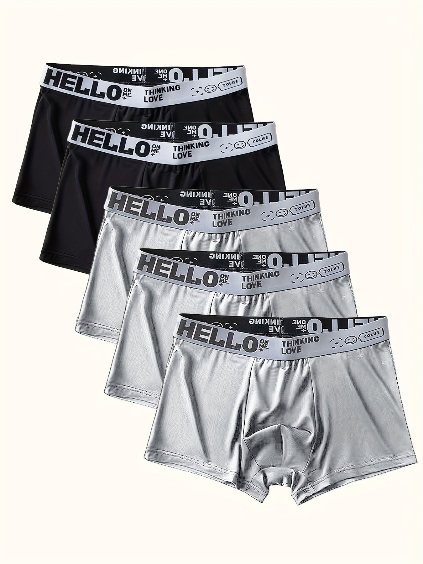 5pcs Men's Breathable Polyester Boxer Briefs for Active Wear