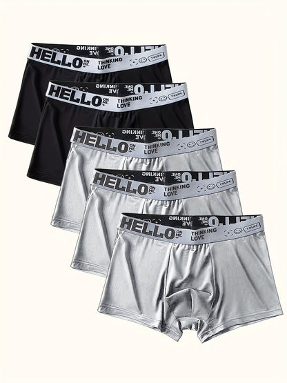 5pcs Men's Breathable Polyester Boxer Briefs for Active Wear