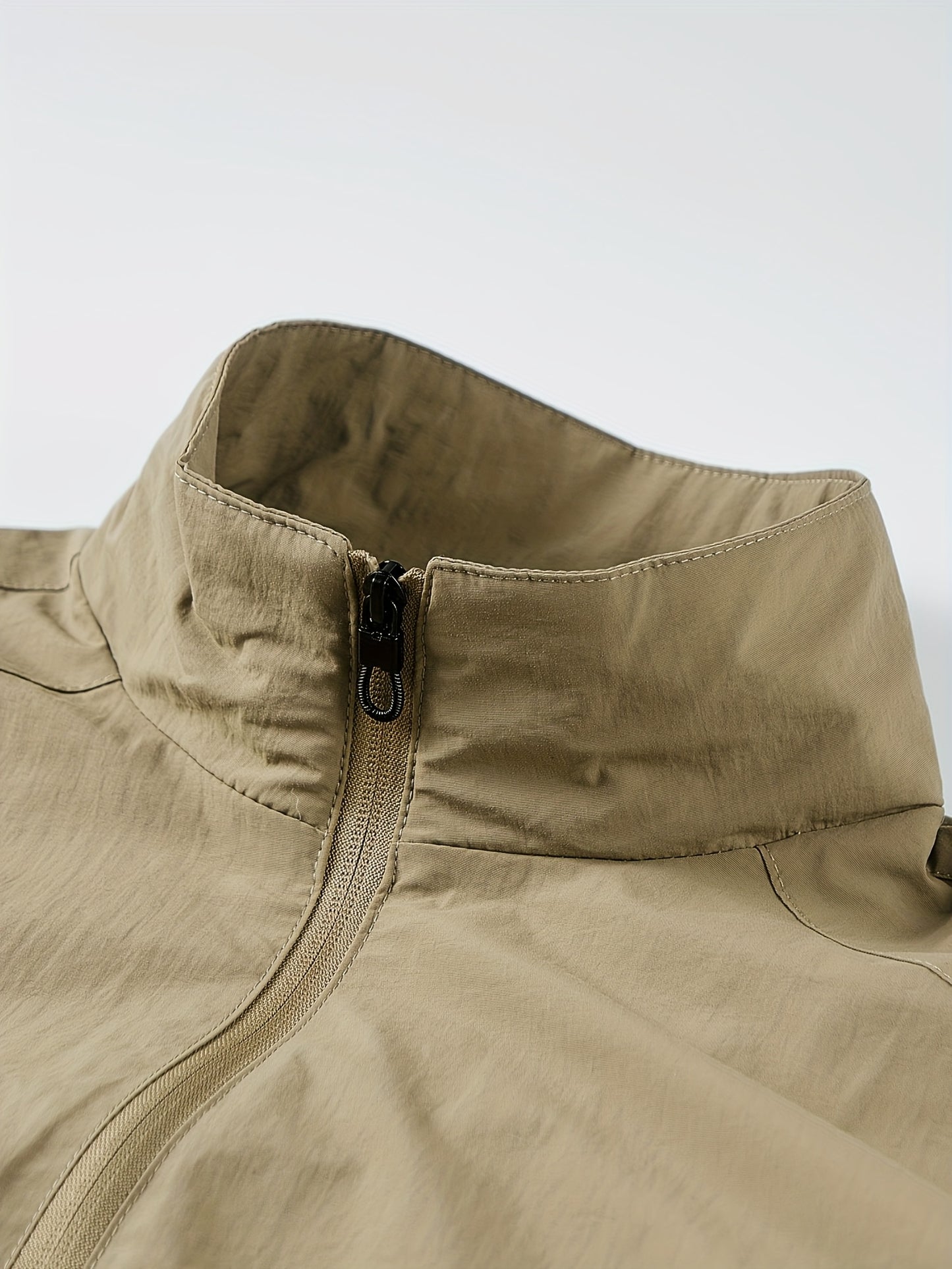 Men'S Olive Green Bomber Jacket with Stand Collar - Casual, Comfortable, Zip-Up Outerwear for Outdoor Activities, Casual Attire|Stand Collar Jacket|Zippered Jacket