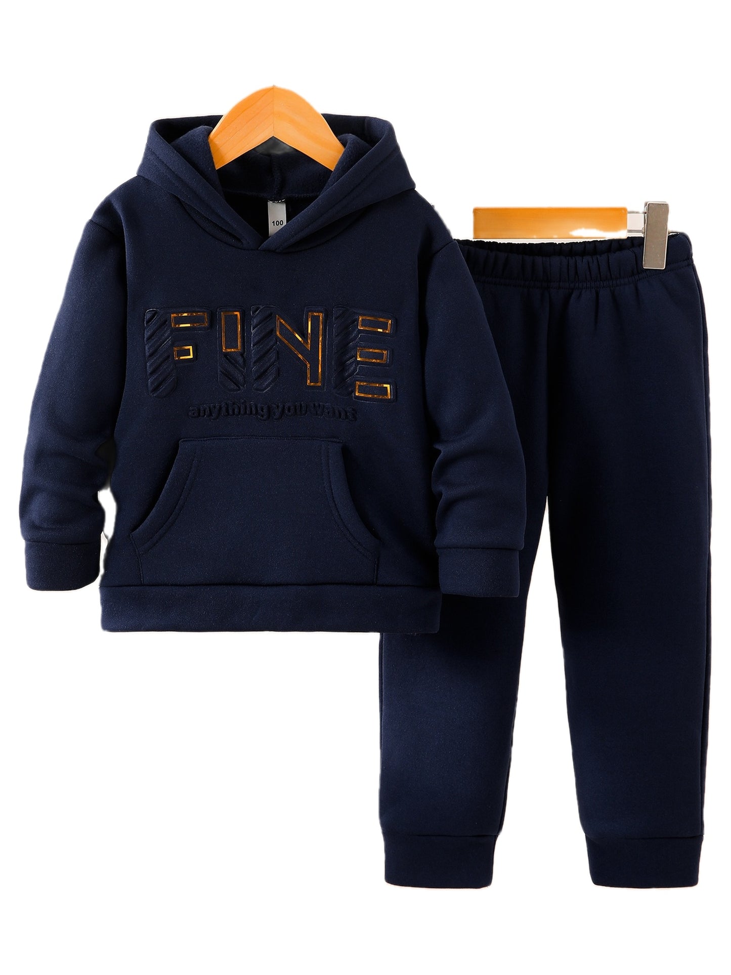 Autumn Winter Solid Color Fleece Hoodie Long Sleeve Letter Embossed Print Pockets Top Daily Versatile Sports Casual Warm Pants 2pcs Set, DONABEBE, for Outdoor