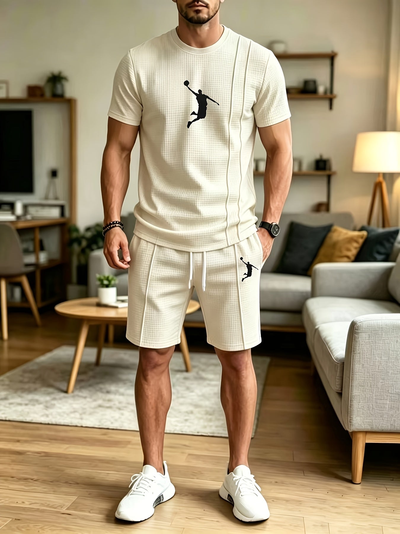 Men's Summer Casual Athletic Crew Neck T-Shirt & Shorts Set