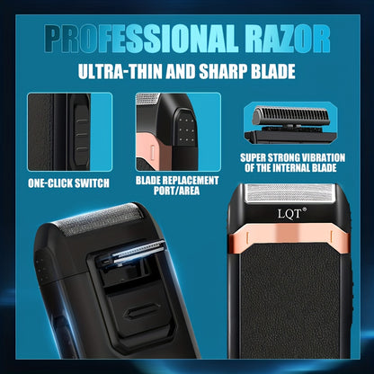LQT 1/2/3pcs Professional Salon Hair Clipper Set, Including Hair Clippers, T-Shaped Trimmers, Beard Trimmers And Electric Shavers, with Eight Limit Combs, Compact Design, Zero-Gap Precision Trimming, to Meet The Needs of Barb - ayq