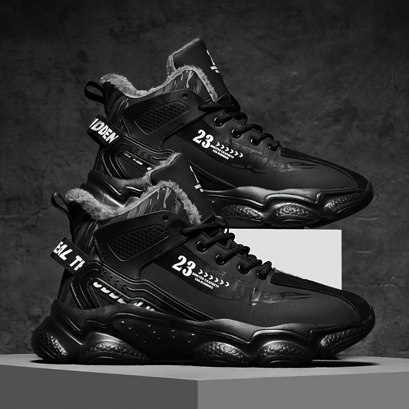 Men's High-Top Winter Sneakers with Thick Rubber Sole & Warm Fabric - Black/White/Grey/Grey Sneakers for Gym,, Casual Wear, Trainers, High Top Sneakers For Men, Black Trainers Men, Mens Shoe, High Tops Sneakers For Men Black,