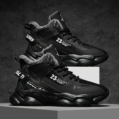 Men's High-Top Winter Sneakers with Thick Rubber Sole & Warm Fabric - Black/White/Grey/Grey Sneakers for Gym,, Casual Wear, Trainers, High Top Sneakers For Men, Black Trainers Men, Mens Shoe, High Tops Sneakers For Men Black,