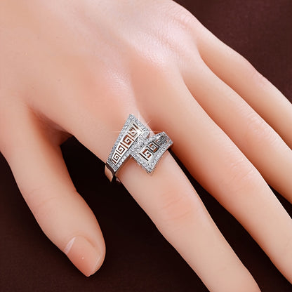 Vintage Geometric Cross Ring for Women in White Gold Plating
