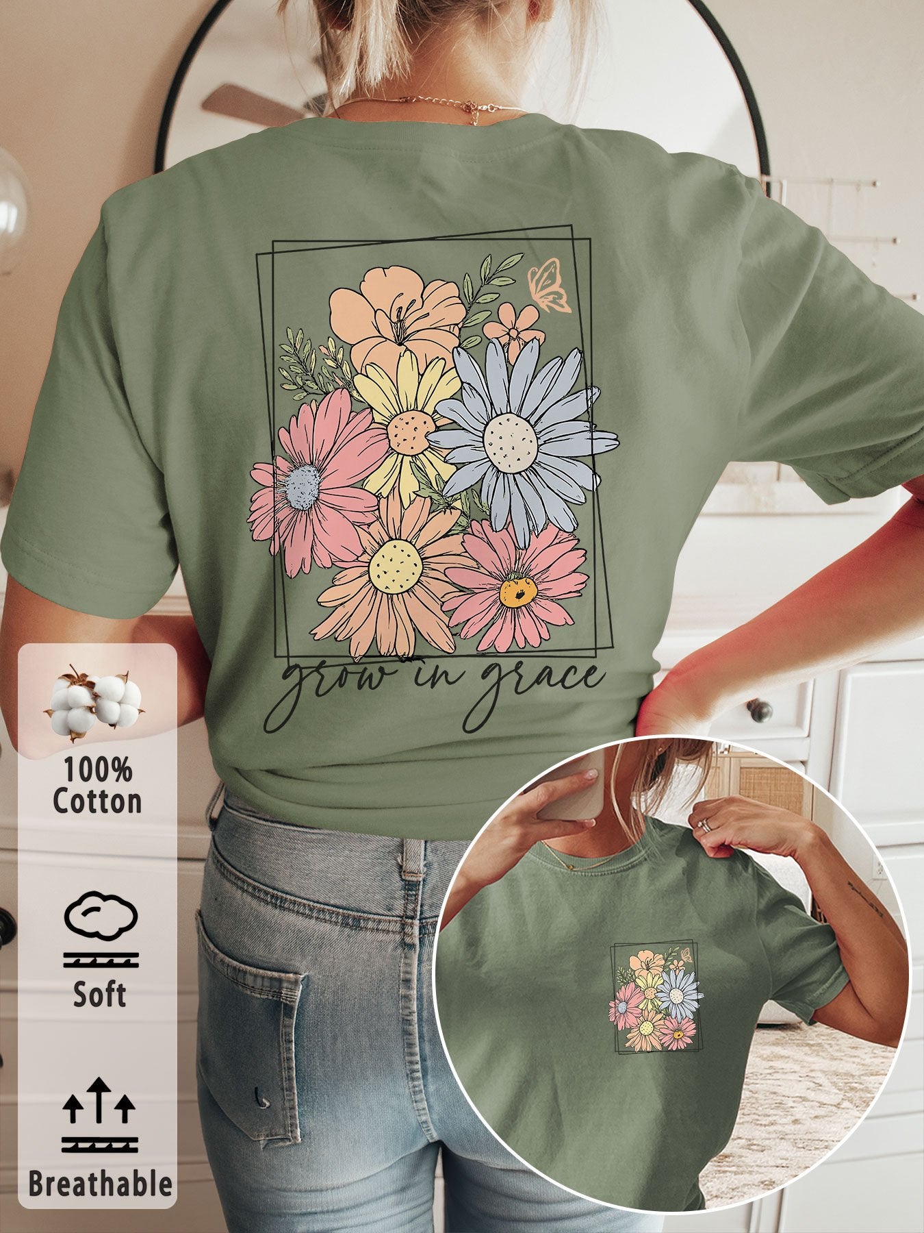 Women's Casual Cotton Graphic Crew Neck T-Shirt for Spring & Summer