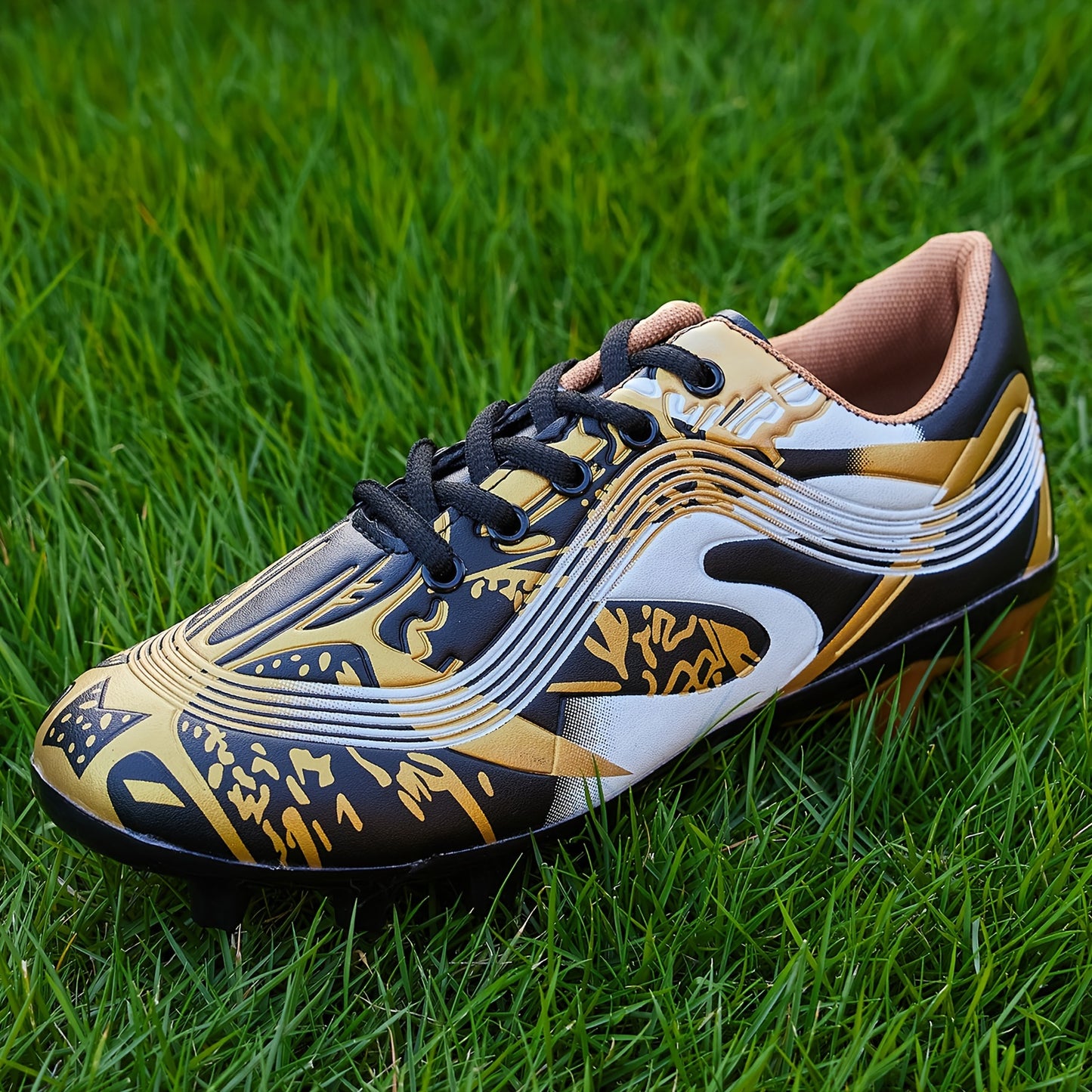 1 Pair Youth Soccer Cleats - All-Season Outdoor Athletic Footwear with Striped Pattern, Breathable Synthetic Upper, Rubber Sole for Training & Running