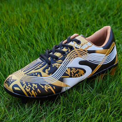 1 Pair Youth Soccer Cleats - All-Season Outdoor Athletic Footwear with Striped Pattern, Breathable Synthetic Upper, Rubber Sole for Training & Running