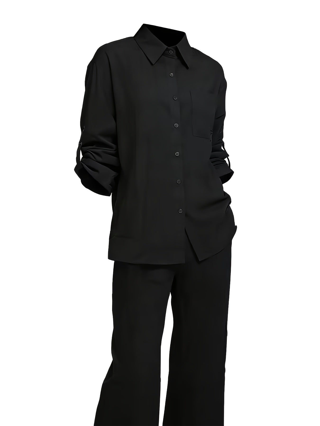 Women’s Casual Cotton Long-Sleeve Top & Wide-Leg Trousers Set