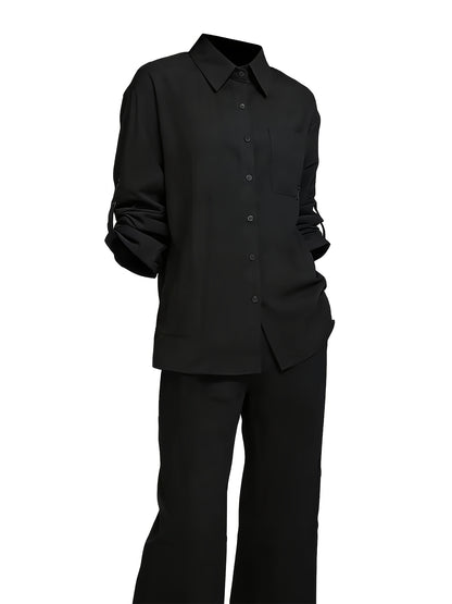 Women’s Casual Cotton Long-Sleeve Top & Wide-Leg Trousers Set
