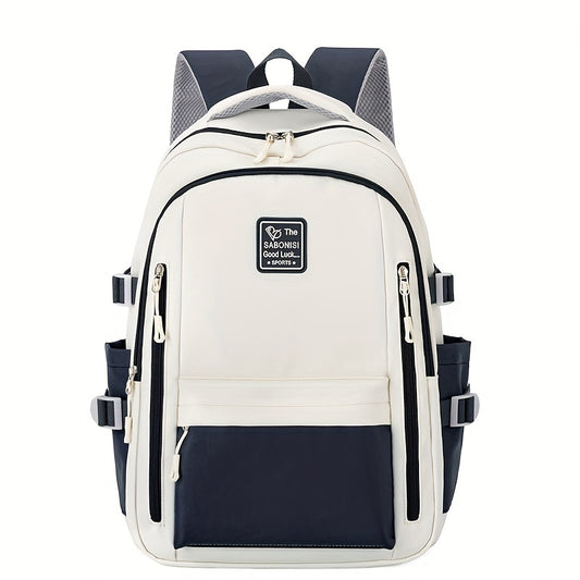 Visually Appealing Two-Tone Travel Backpack - Durable, Nylon, Lightweight with Adjustable Straps, Large Capacity School Bag for Students (No Charm), Casual Daypack Organized Storage Bag, Backpack for School