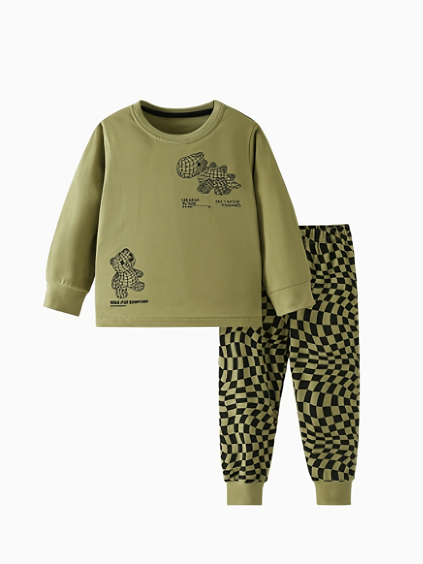 Boys' Autumn/Winter Avocado Green Cotton Long-Sleeve Set