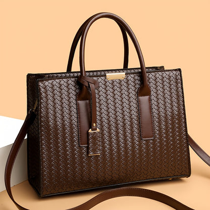 Large Woven Ladies Handbag with Removable Strap and Metal Buckle