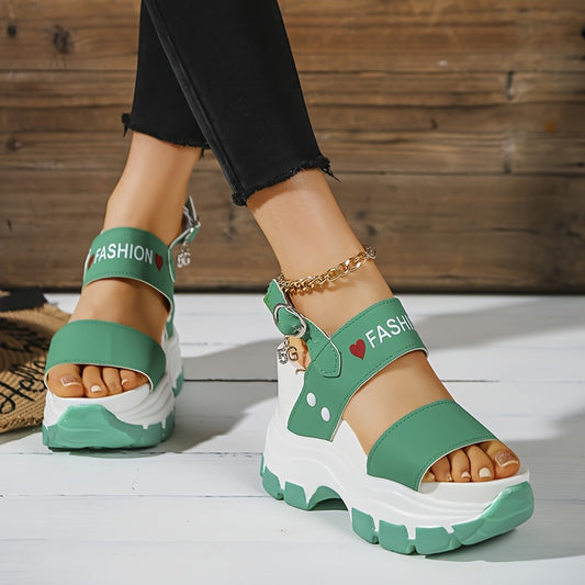 Women's Platform Wedge Sandals with Thick Sole  Ankle Strap Metal Buckle - Open Toe Summer Casual Shoes, White  Black Faux Cover, Cushioned Insole for All-Day Comfort