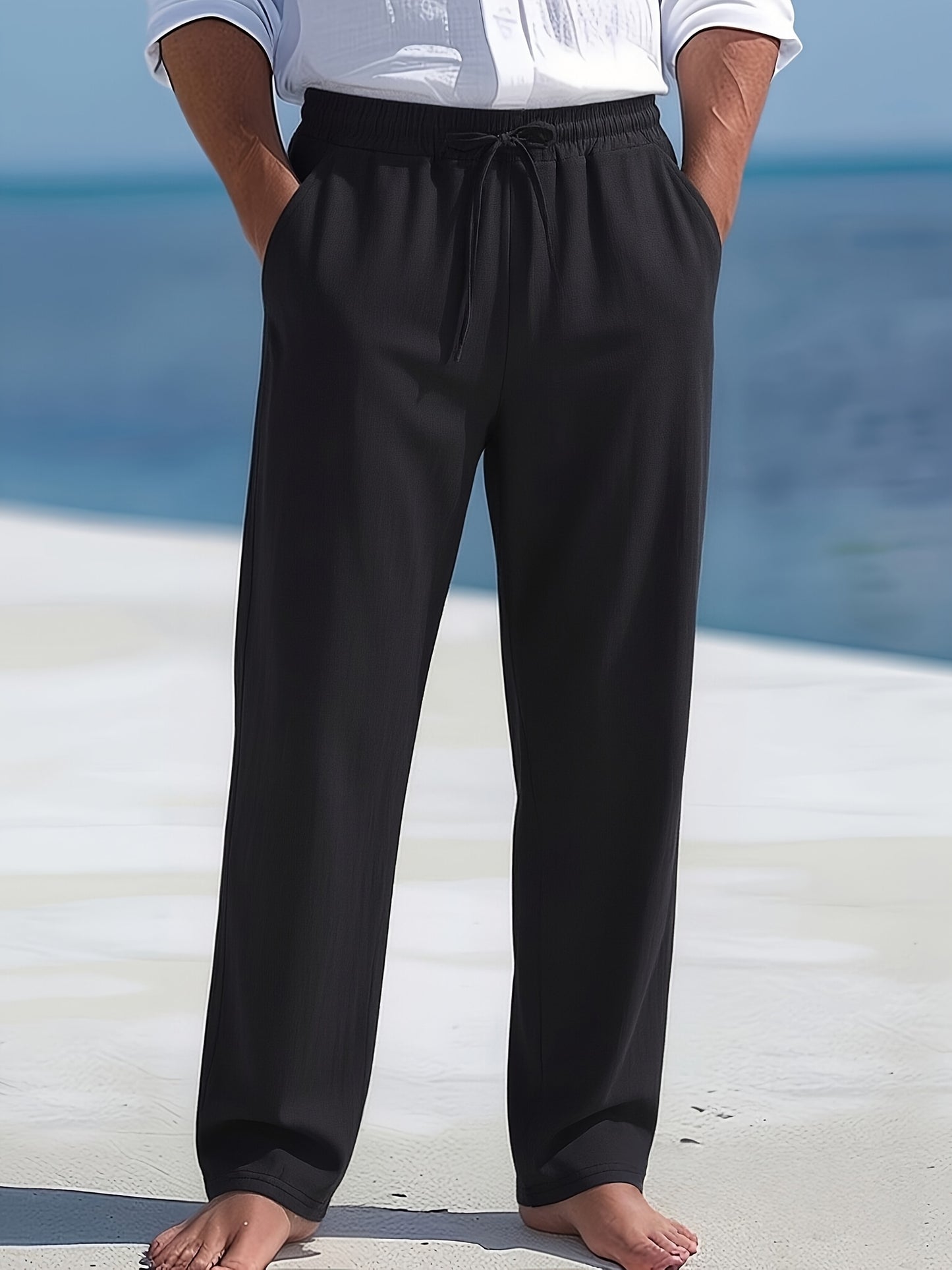 Men's Casual Linen Drawstring Straight Leg Pants for Summer