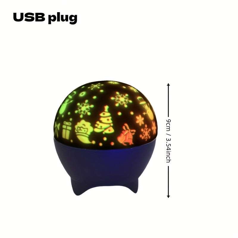 2-in-1 USB-Powered Night Light with RGB Sound Sensor & Dimmable Music Beats - USB-Powered Projection & Ambient Lighting, 5-Color RGB Night Light with Snowflake Effect