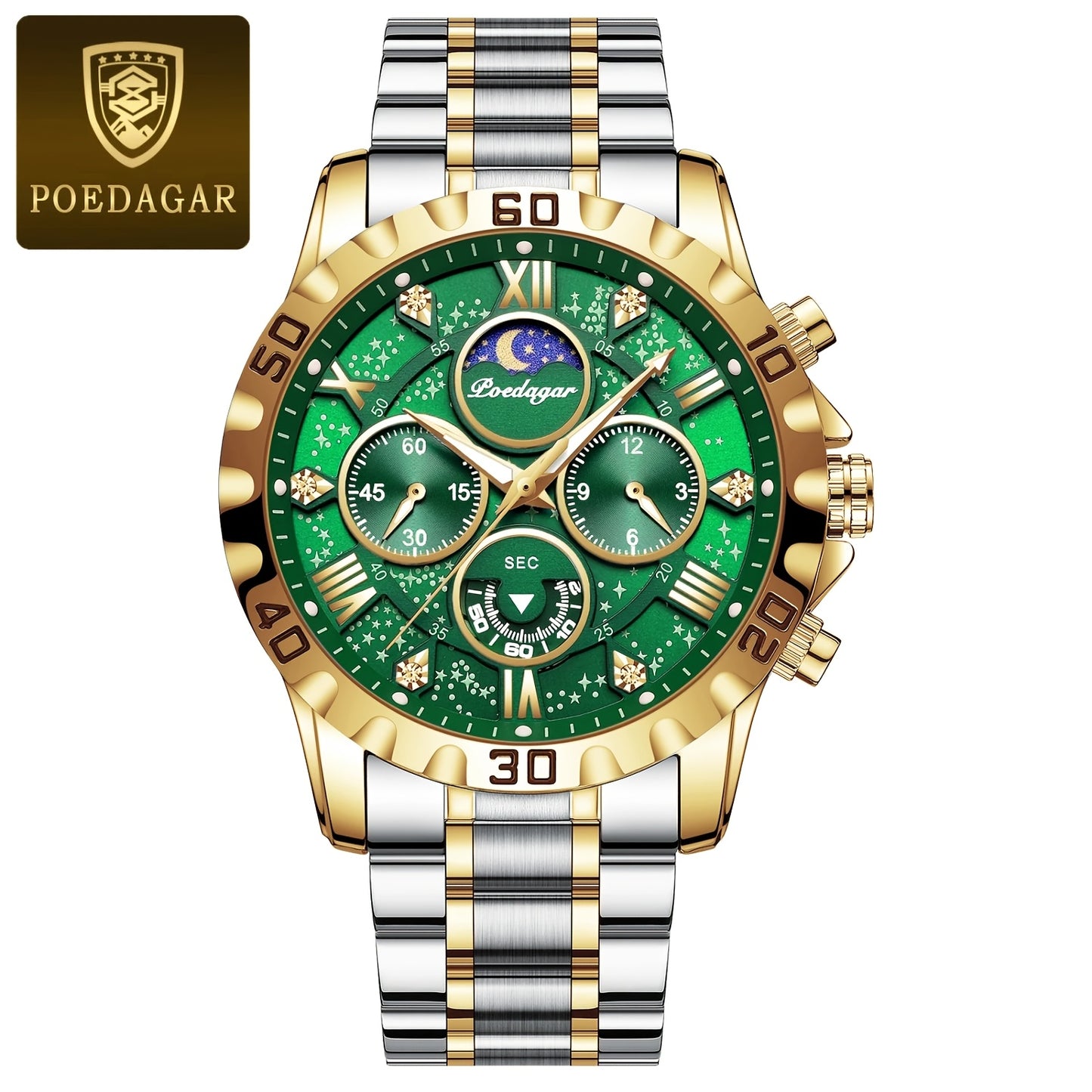 POEDAGAR Men's Casual Stainless Steel Quartz Watch with Calendar