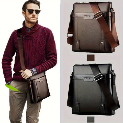 WEIXIER Men's Fashion Crossbody Bag - Adjustable Strap, Faux Leather, Deep Brown   Casual Street Style Shoulder Bag for Outings