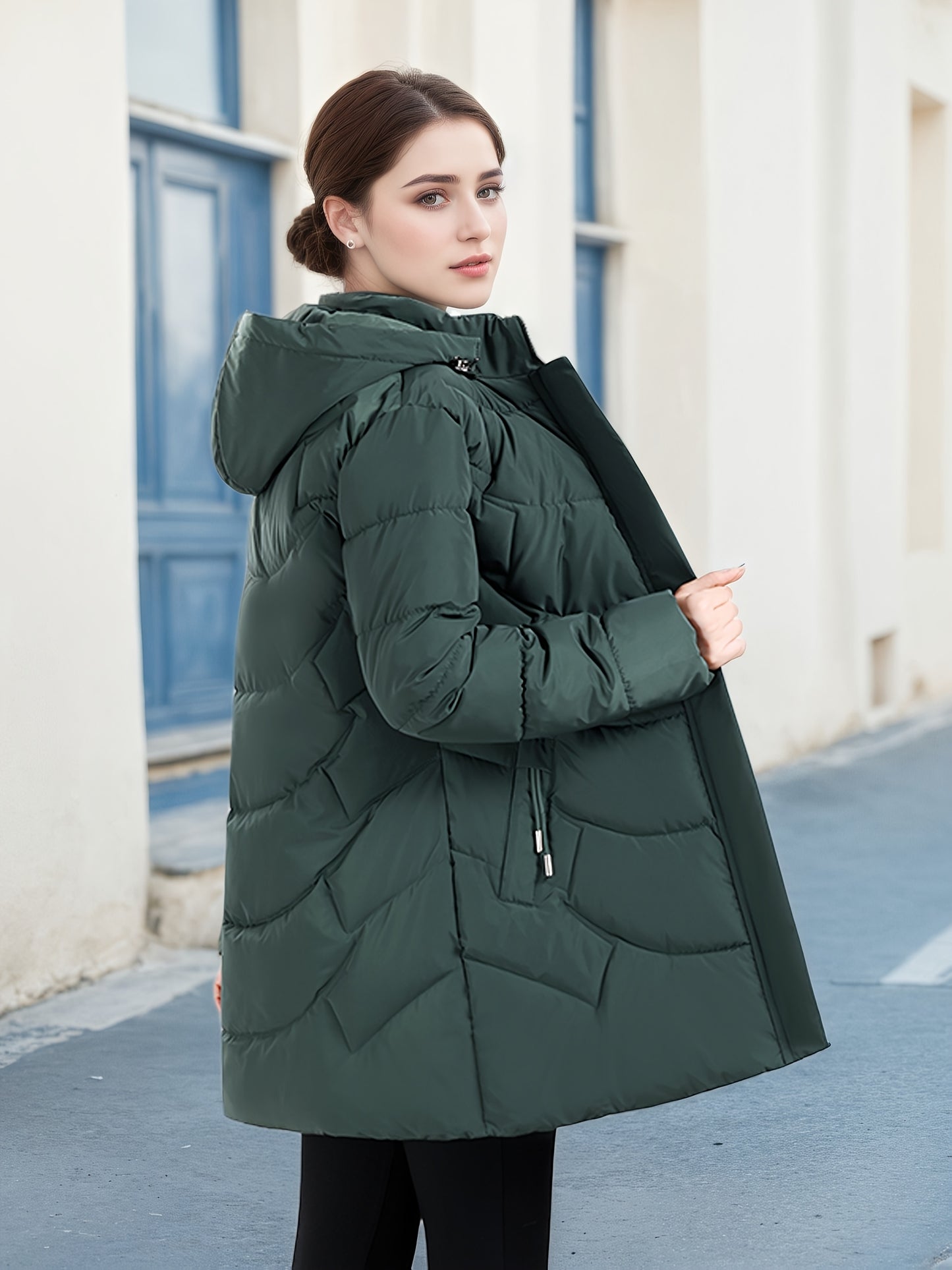Women's Elegant Winter Jacket - Shearling-Like Bead-Like Button Closure Coat, Puffer-Free, Hand Washable Long Sleeve Outerwear for Cold Weather (Casual & Formal) - Black Jacket Without Belt/Hardware (Ready-to-Wear), Winter Ja