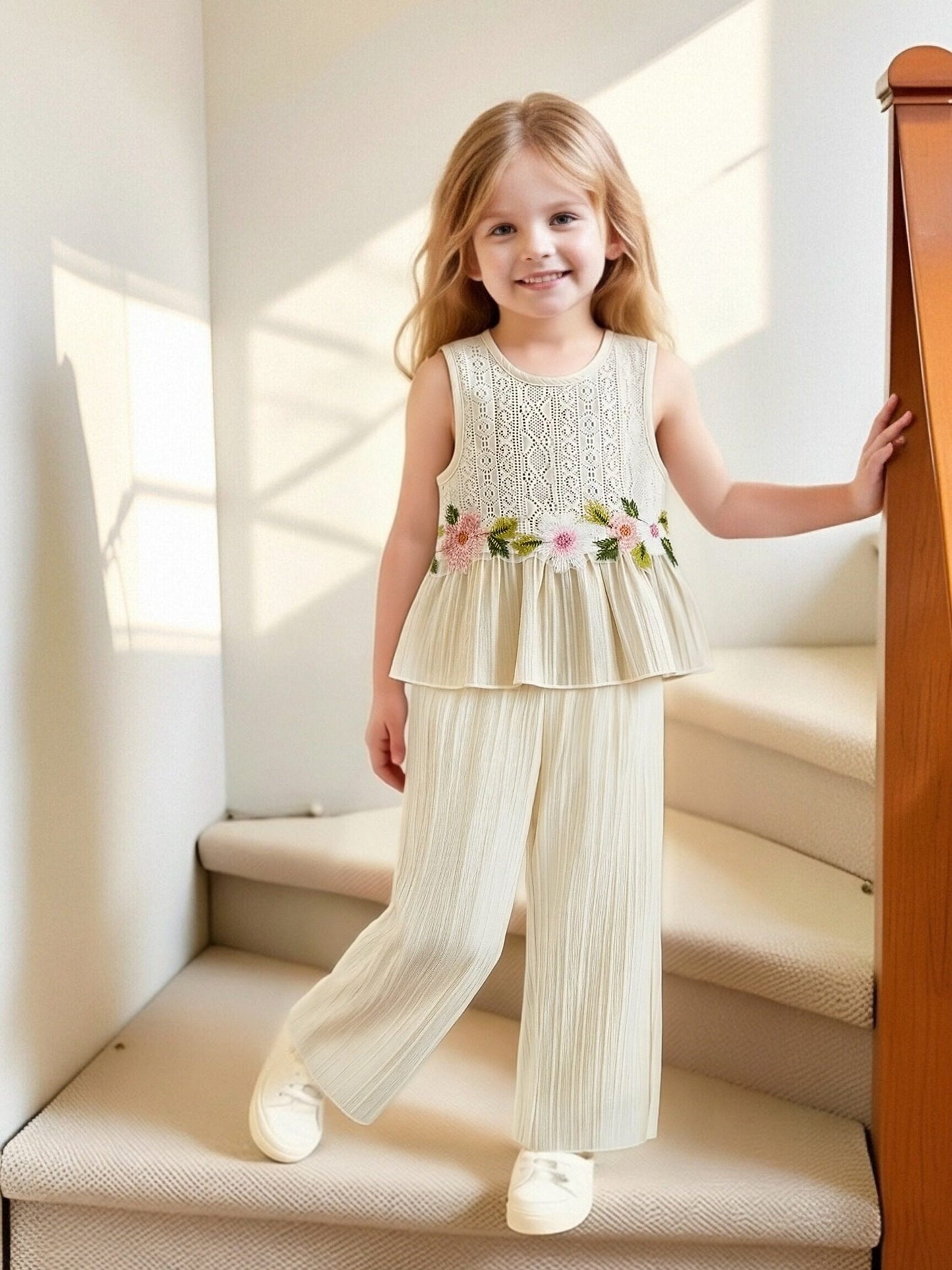 Baby Girl Spring/Summer Lace Trim Ruffle Pants Set