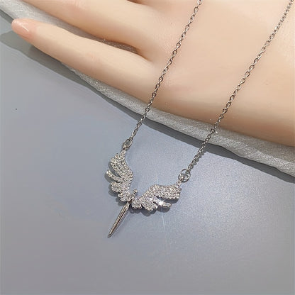 Glamorous Copper Angel Wings Pendant with Synthetic Zirconia