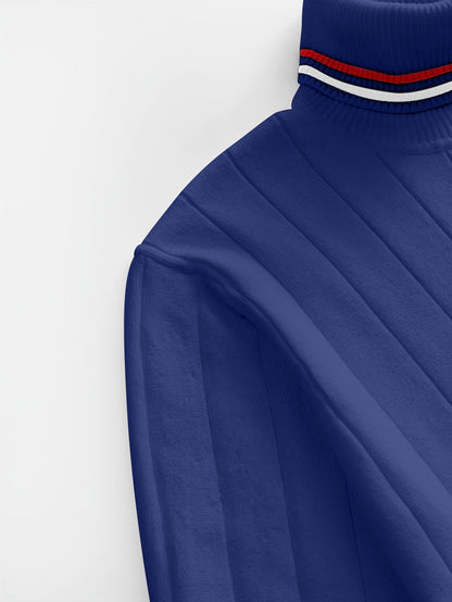 Temujin OBM Men's College Style Fashion New Color Block Striped High Neck Knit Long Sleeve Pullover Sweater