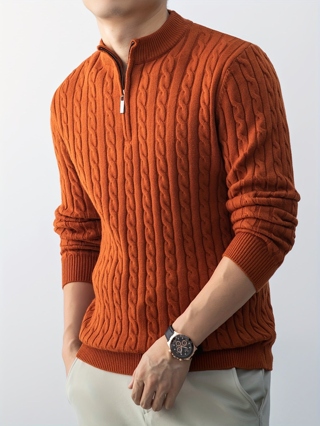 New Men'S Christmas Gift: a Thick, Warm, And Cold-Resistant Knitted Sweater with a Cable-Knit Design And a Zippered Collar, Suitable for Both Layering And Wearing Alone, Perfect for Casual And Versatile Outfits