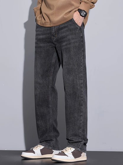 Youth Wide-Leg Loose Stretch Jeans, Vintage Washed, All-Season