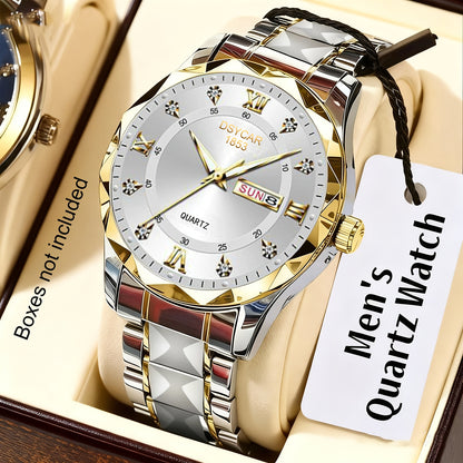 1pc Men's Elegant Watch with Date Display, Stylish Stainless Steel Strap, Quartz Movement Dress Watch, Suitable for Formal and Casual Attire - The Ideal Gift for Him
