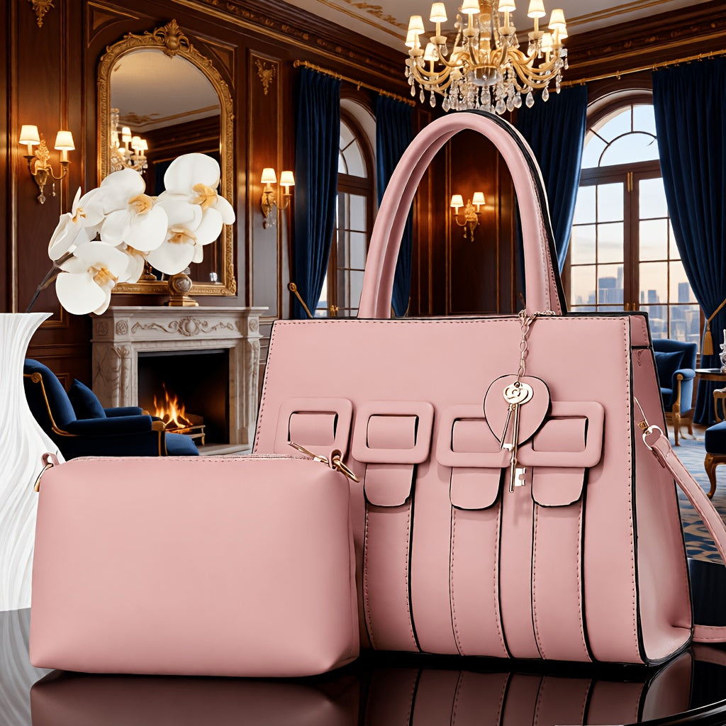 Women’s Faux Leather 2-Piece Bag Set - Crossbody & Tote