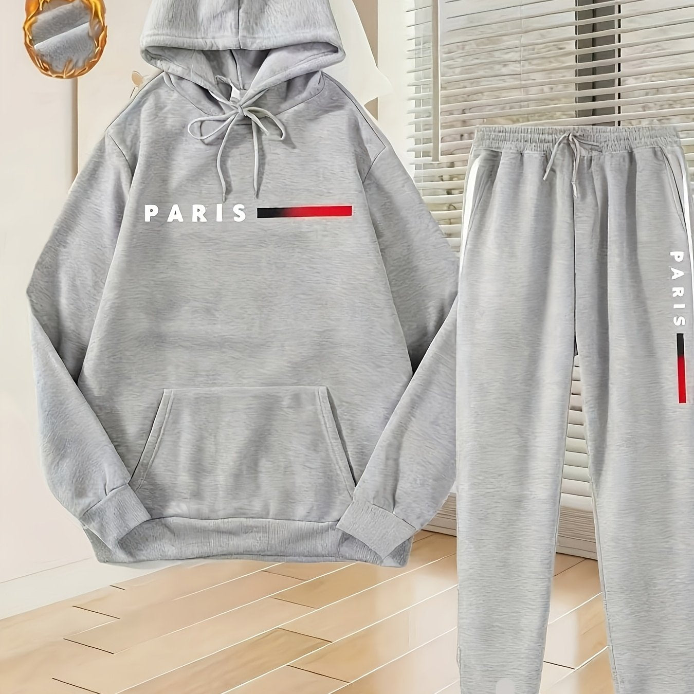 Halloween Men'S Hoodie with PARIS Lettering And Drawstring Sweatpants Set, a Must-Have Outfit for Autumn And Winter, Perfect for Everyday Outdoor Wear