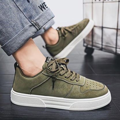 1 Pair MAINALUN Men'S Skateboarding Sneakers - Low-Top Lace-Up Casual Shoes with Thick PVC Sole, Breathable Fabric Lining  Durable Synthetic Upper for Daily Wear, Outdoor, Travel, Parties - Green/Black/Khaki, Skateboarding S