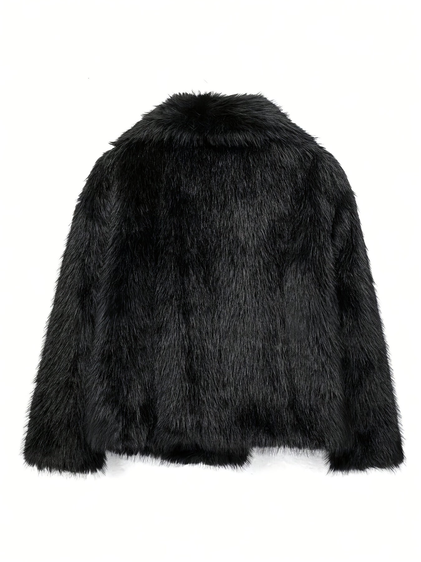 Women's Elegant Luxury Faux Fur Coat - Winter Warm Solid Black Outerwear with Plush Fur Collar, Machine Washable Winter Coat for Fall & Winter, Casual to Formal Events, Faux Fur Jacket for Women, Chic and Sophisticated Design